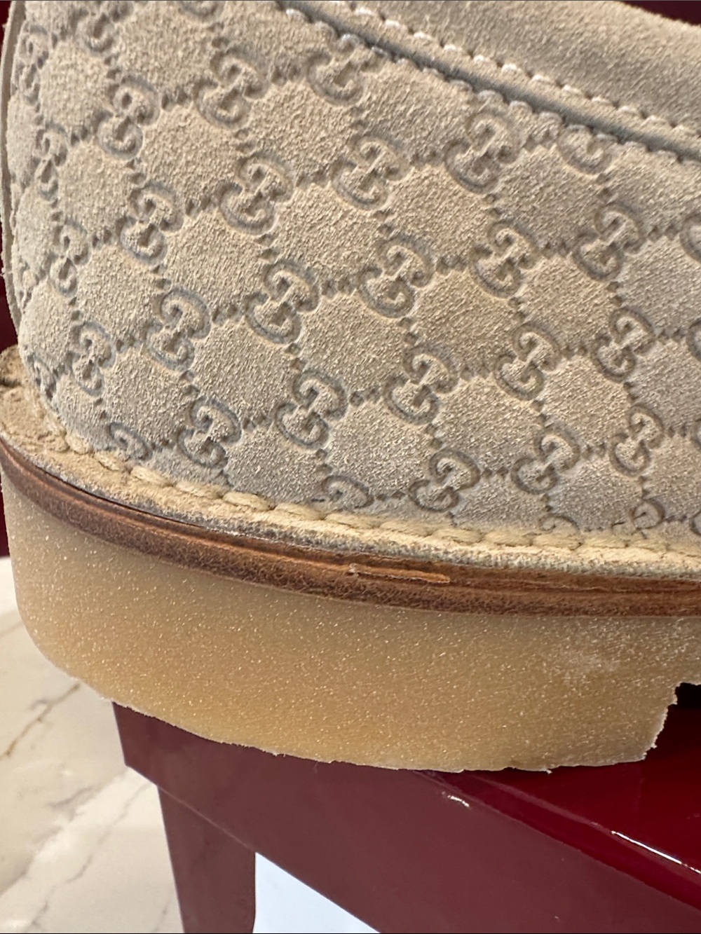 Gucci MEN Beige Suede Micro GG Monogram Penny Loafers  Oatmeal EUR 9.5 US 10.5 - Picture 12 of 16